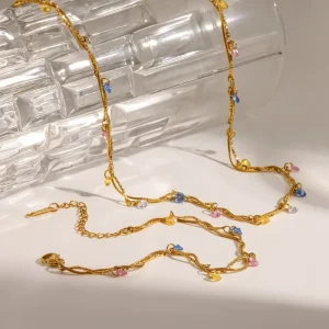 18k Gold Plated Twisted Stainless Steel Link Chain Fashion Summer Jewelry Charm Necklace for Women Set