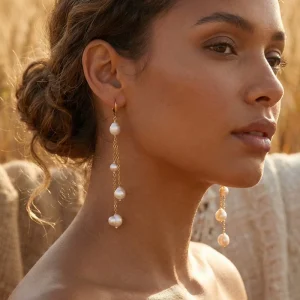 18k Gold Plated Waterproof Stainless Steel Freshwater Pearls Drop Earrings for Wedding Bridal Gifts