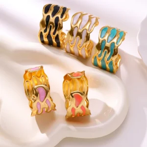 18k Gold Plating 304L Stainless Steel Oil Drop Cuff Bracelet No Falling All match C shaped Bracelet Gift