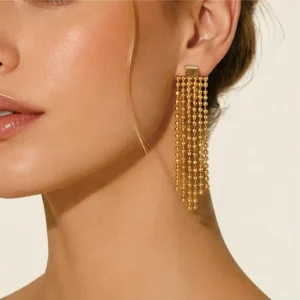 18k Gold Stainle Steel Long Tassel Earring Simple Cartilage Drop Earring for Women Fashion Jewelry Waterproof Non Fading Earring