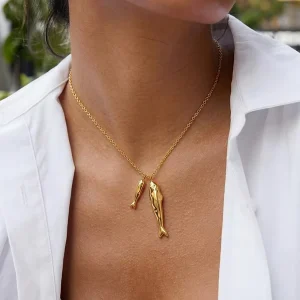 18k Gold Stainless Steel Geometric Fish Pendant Necklace Ocean Inspired Minimalist Trendy Charm Jewelry Accessory Unisex