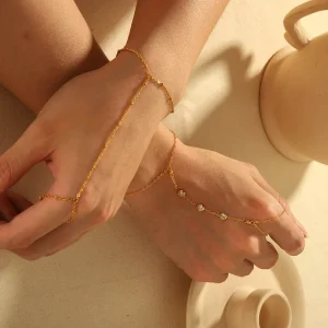 18k Gold plated Bracelet for Women Versatile Fingers Personalized Fashion Integrated Chain Accessories Jewelry