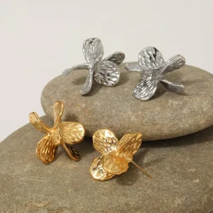 18k Hypoallergenic Non Tarnish Women’s 18k Gold PVD Plated Stainless Steel Flower Stud Earrings Trendy Gift Jewelry