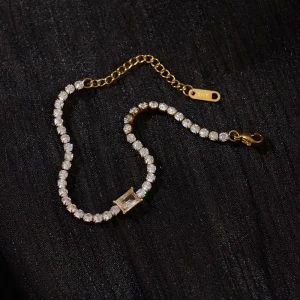18k PVD Gold Plated Stainless Steel Waterproof Accessories Full Zircon Anti Tarnish Bracelet