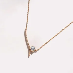 18k Rose Gold 1 Carat Lab Grown Brilliant Cut Diamond Six Prong Minimalist Pendant 0.5 Carat Design Collarbone V Necklace