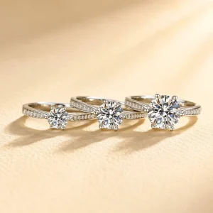 1CT 2CT Brilliant Cut Fine Moissanite Rhodium Plated 925 Sterling Silver Custom Luxury Wedding Engagement Rings
