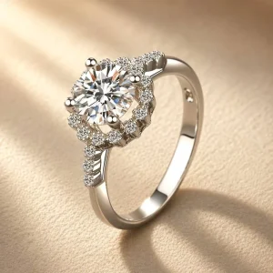 1CT Exquisite 925 Sterling Silver Moissanite Solitaire Ring Center Stone Trendy Bulk Fashion Jewelry