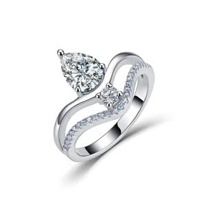 1CT Pear Cut Moissanite Engagement Ring S925 Sterling Silver Fashion Rings Jewelry for Women