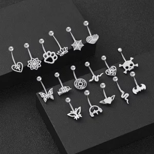 1PC Stainless Steel Curved Butterfly Flower Navel Piercing for Women Girls Ombligo Heart Skull Snake Belly Ring