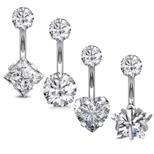 1PC Titanium Steel Belly Navel Piercing with Sexy Heart Design Crystal Square Rhinestone Zircon Stone Gold Plated Navel Rings