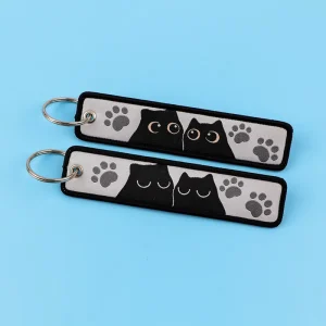 1PCS Cute Cartoon Black Cats Embroidery Metal Keychains Key Tag Car Motorcycle Keys Holder Bags Accessories Women Men Portable