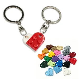 1Pair Detachable Heart Brick Keychain Couple Matching Building Blocks Key Ring Pendant Bag Charm Valentine’s Day Gift