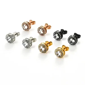 1Pair Women’s Stainless Steel Zircon Stud Earring Multicolor Hypoallergenic Shiny Piercing Jewelry Gift