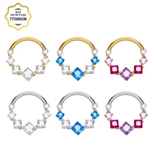 1Pcs ASTM F136 Titanium Colorful Square Zircon 16G Nose Ring Hoop Cartilage Earrings Body Piercing Jewelry