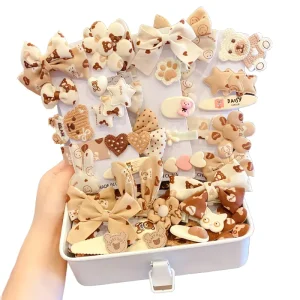 1SET Cartoon Brown Bear Girls Hair Accessories Set Children Kid Sweet Barrettes Fashion Headbands Hair Clips for Baby Headdress