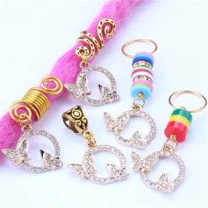 1bag Dirty Braid Wig Headwear with Soft Ceramic Diamond Butterfly Pendant Spring Alloy Hair Ring DIY Clip in Hair Accessories