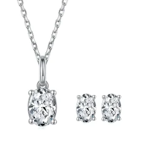1ct VVS GIA Certified 925 Sterling Silver Brilliant Cut Claw Setting Necklace and Earrings Moissanite Set