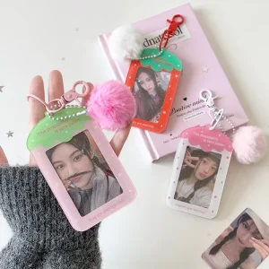 1pc Cartoon Strawberry PVC 3inch Card Holder Fashion Cute Girl Kpop Idol Photo Storage Pendant Card Bag Decoration Keychain Gift