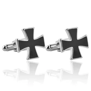 1pcs Black Enamel Design Stainless Steel Cross Cufflinks for Men Party Engagement Gift