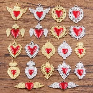 2 Colors Multiple Styles Vacuum-plated Electroplated Stainless Steel Jewelry Accessories Punk Charm Red Drip-oil Heart Pendant