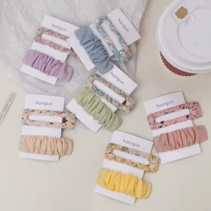 2 Pcs Sets Fashion Korea BB Hair Clip Sets With Fold Flower Hair Side Clip for Women Girls Fabric Hair Grip Headwear Accessories