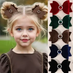 2 Pcs Vintage French Premium Velvet Bow Hair Clips Sweet Flannel Bow Side Clips for Kids Christmas Style Hair Accessories