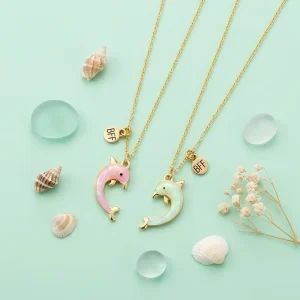 2 Piece Alloy Dolphin Pendant Set 18K Gold Plated Fashion Necklace