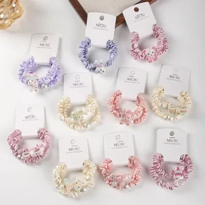 2 Piece Sweet Girl Hair Ties Pearl Hair Bands with Bow Children’s Hair Elastics Student Hair Accessories
