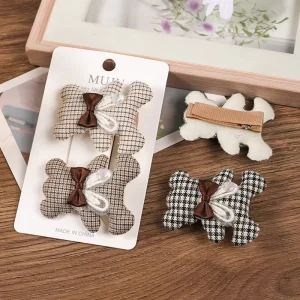 2 Piece of Cute Bow Children’s Hair Clip Premium Sense Coffee Color Bear Hair Accessories Fringe Clip