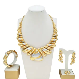 2 Tones Jewelry in America Personalized Fashion Jewelry Set for Women Necklace Bangle Earrings
