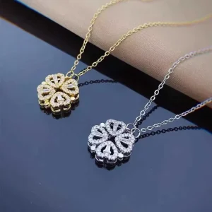 2 in 1 Heart Natural Stone Stainless Steel Pendant Necklace & Bracelet Multi Wear Fashion Jewelry for Women Gift