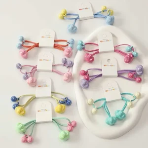 2 pack Colorful Fruit Mini Hair Ties for Kids Cute Girl Pendant Ball Bell Hair Tie
