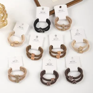 2 piece Korean style Plush Hair Ties Love with Diamonds Elastic Hair Bands Thick and Highly Elastic Hair Accessories