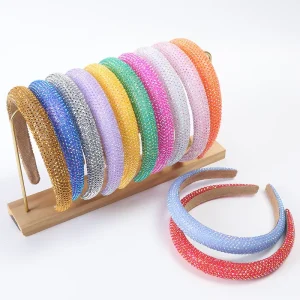2.5cm Luxury Handmade Bling Baroque Hair Band Women Sponge Padded Headband Colorful Rhinestone Full Diamond Hairbands