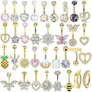 200 Style Choose 14G Gold Stainless Steel Belly Button Ring Butterfly CZ Navel Piercing Jewelry for Women Beach Party Daily Wear