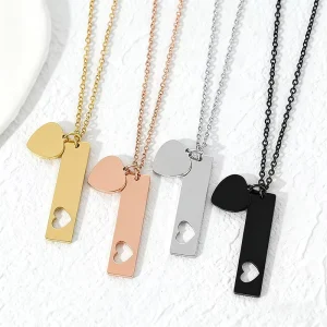 201 Stainless Steel Vertical Bar Necklace with Hollow Heart Charm Adjustable O Chain for Women & Gift Giving