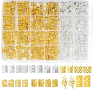 220PCS Gold Silver Mixed Hair Jewelry for Braids Hair Rings for Dreadlocks Hair Beads Braids Accessories