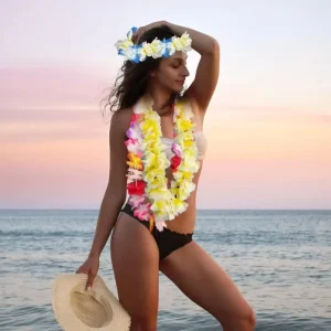 24 Pcs Colorful Polyester Artificial Flower Lei Necklaces for Beach Pool Hawaiian Theme Party Decoration
