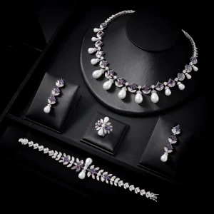 240904 Fashion Pearls Necklace Set for Women’s Color Cubic Zirconia Bridal Jewelry Trendy Necklace Sparking