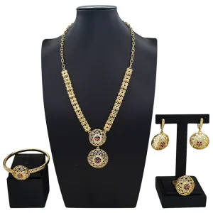 24K Dubai Gold plated Long Necklace Jewelry Set Brazilian Bridal Wedding Set Suitable for Everyday Wear
