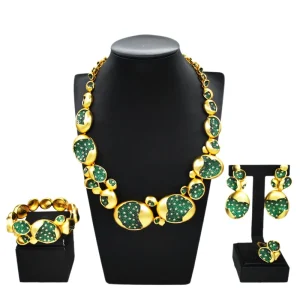 24K Gold Jewelry Set Green Diamond Beads Jewelry Sets Women’s Costume Pendant HZ23087236