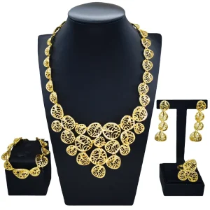 24K Gold Jewelry Sets Customized Bridal Necklace Jewelry Set Beautiful Women Costume Accessories HV009043