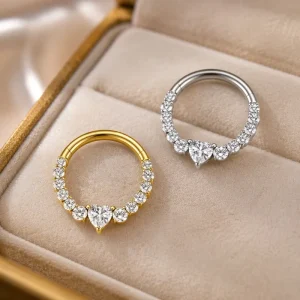 24K Gold Plated ASTM F136 Titanium Durable Hypoallergenic Wedding Body Jewelry Zircon Heart Nose