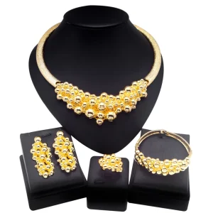 24K Gold Plated Necklace Luxury Bridal Fine Necklace Traditional Festival Party Dating Costume 4pieces Sets H00403