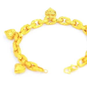24K Gold Plated Peach Heart Bracelet Trendy Chain and Link Design Brass Jewelry for Women’s Accessories