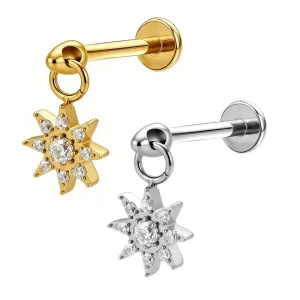 24K Gold Plated Titanium Ear Cartilage Flat Back Piercing Earrings Spiral Labret Stud