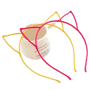 24Pcs 6 Colors Metal Headbands with Cat Ears Fabric Wrapped Hairbands Girls Hair Hoops for Party Promotional Events