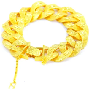 24k Gold plated Brass Zircon 20MM Unisex Gift Fashionable Star Carving Rock Wristband Charm Bracelet Hip hop Animal Pattern