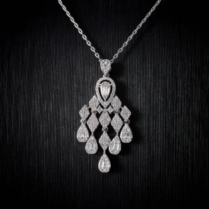 250532 Trendy Rhodium Gold Plated Chandelier Chain Necklace for Women Cubic Zirconia Pendant Jewelry Accessories