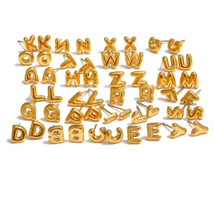26 Initial Letter A-Z Stainless Steel Stud Earrings 18K Gold Plated PVD Waterproof Stud Earrings for Women